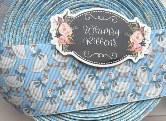 1.5  INCH GOOSE ON BLUE   RIBBON