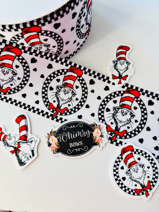 CAT HAT ROUND DESIGN ~~ DR SEUSS 3INCH  RIBBON