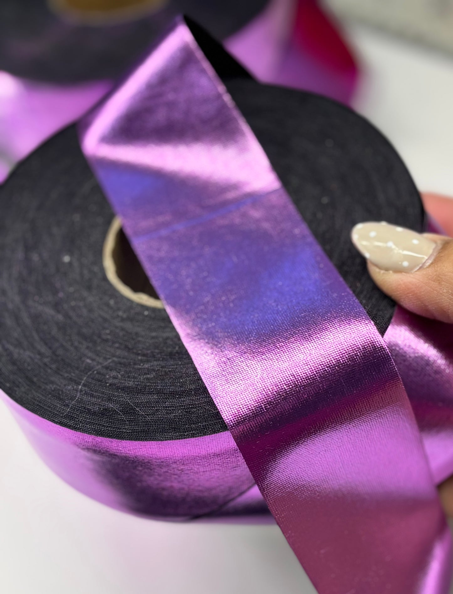 1.5 inch MAGENTA  METALLIC  ribbon BIAS 25 yards