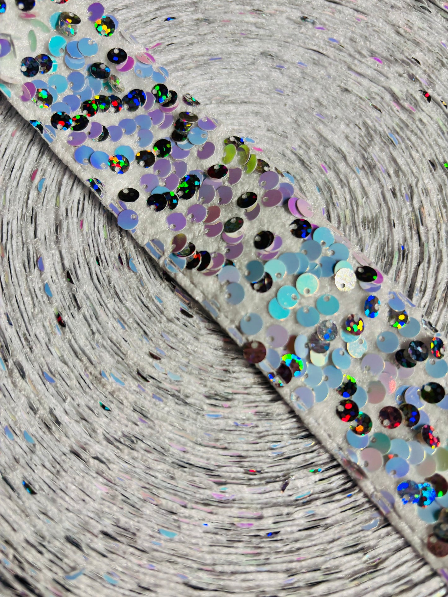 1.5 inch WHITE AB SEQUIN  36 inches