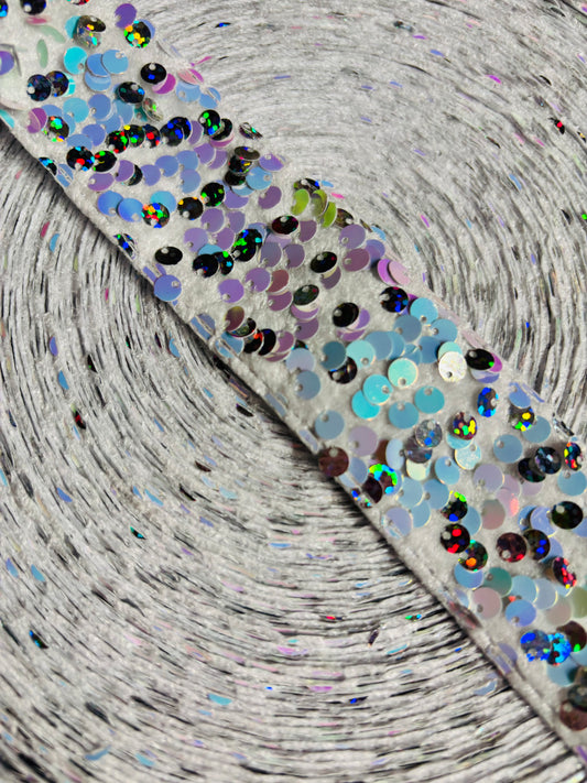 1.5 inch WHITE AB SEQUIN  36 inches