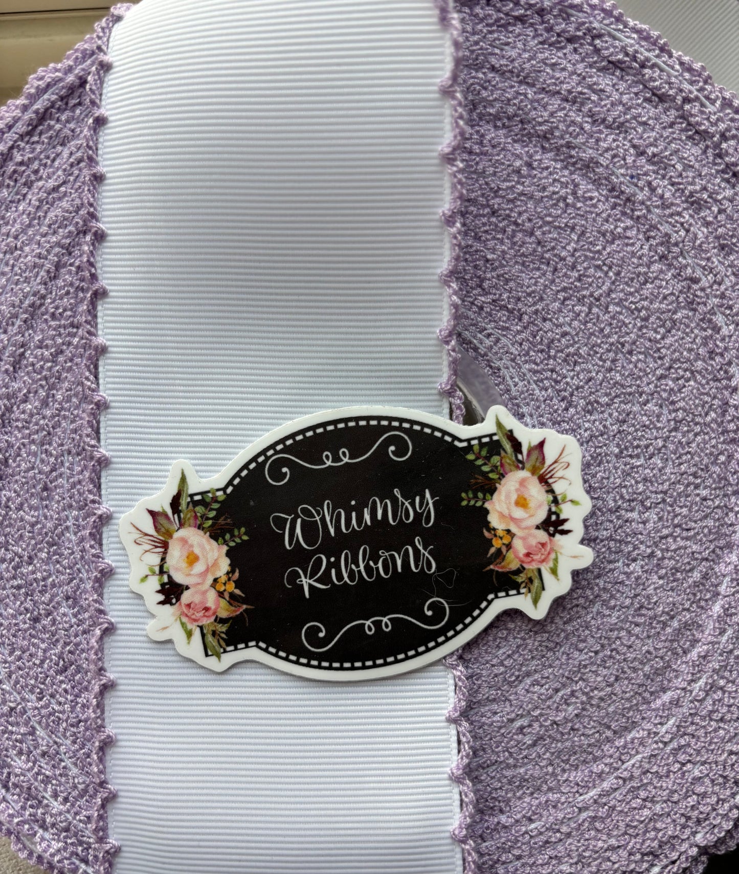2.25 INCH WHITE WITH LIGHT ORCHID STITCHING - 1 YARD CUT