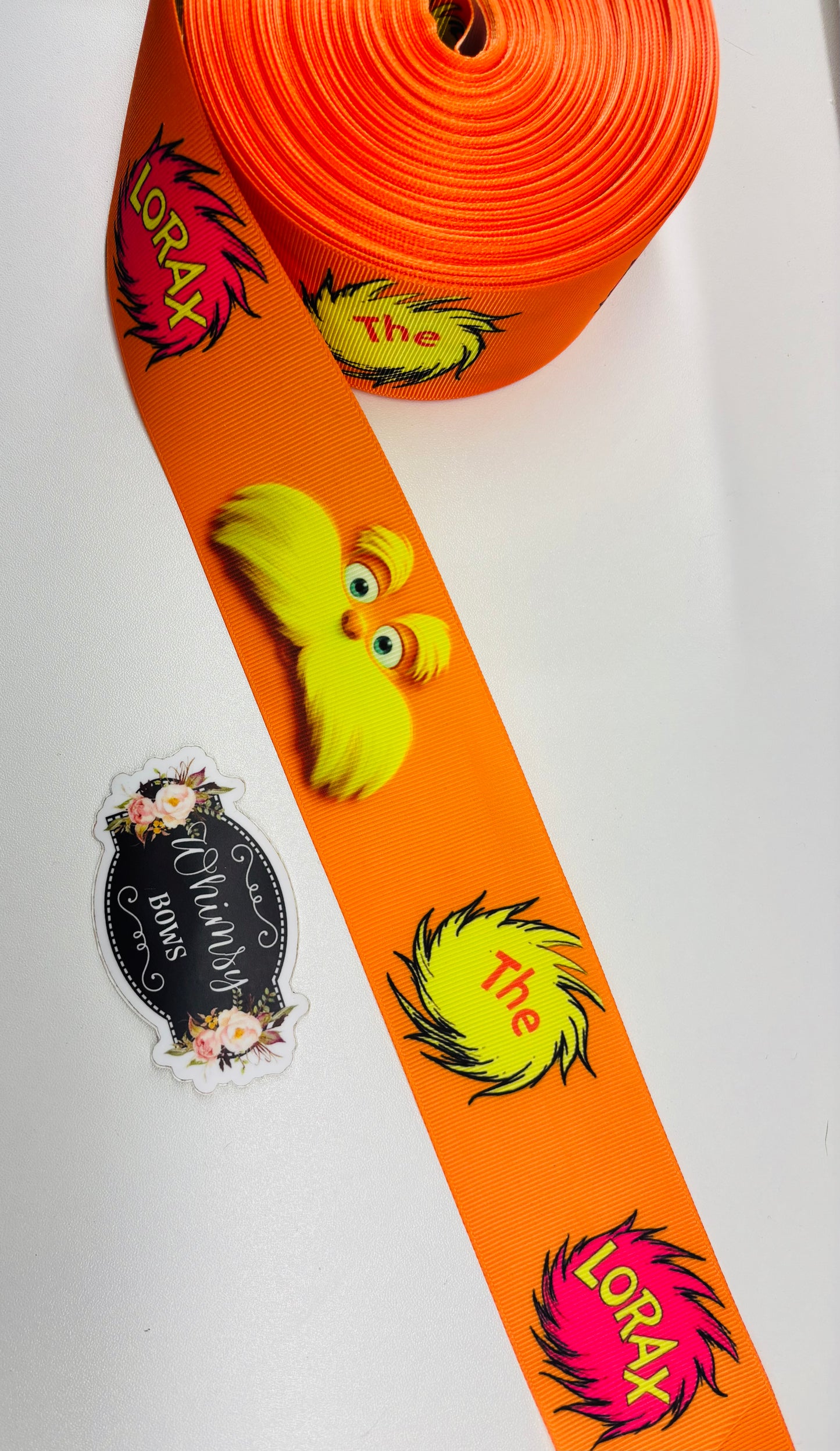 LORAX FACE WITH FLOWERS 2 inch Ribbon Dr seuss