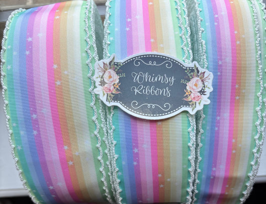 2 INCH  COLORS W WHITE  STITCHING MOONSTITCH RIBBON -1 yard