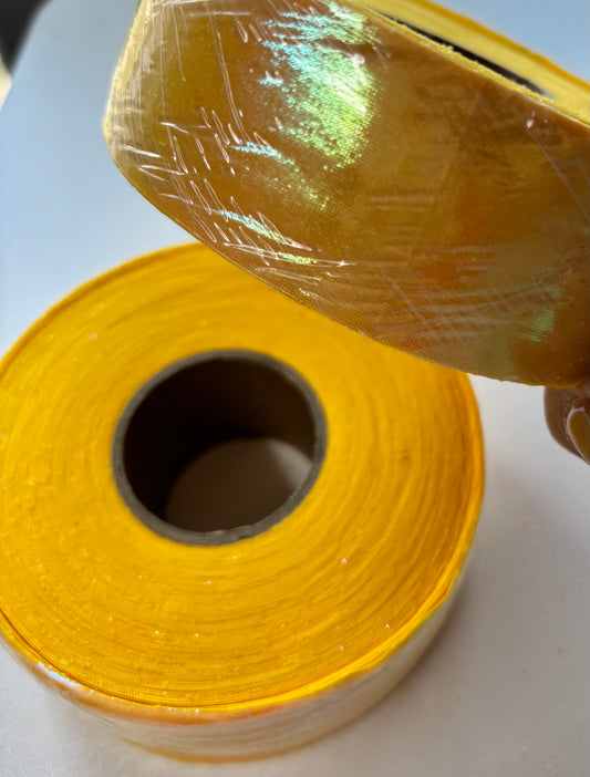 1.5 inch YELLOW AB METALLIC  ribbon BIAS 25 yards