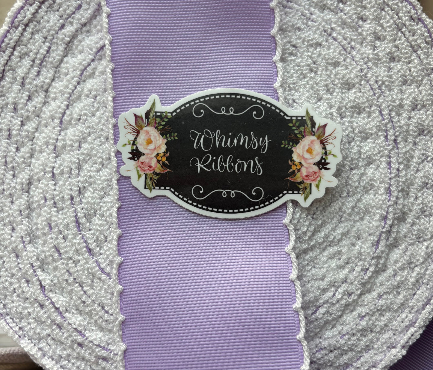 2.25 INCH LIGHT ORCHID WITH WHITE MOONSTITCH ribbon - 1 yard cut