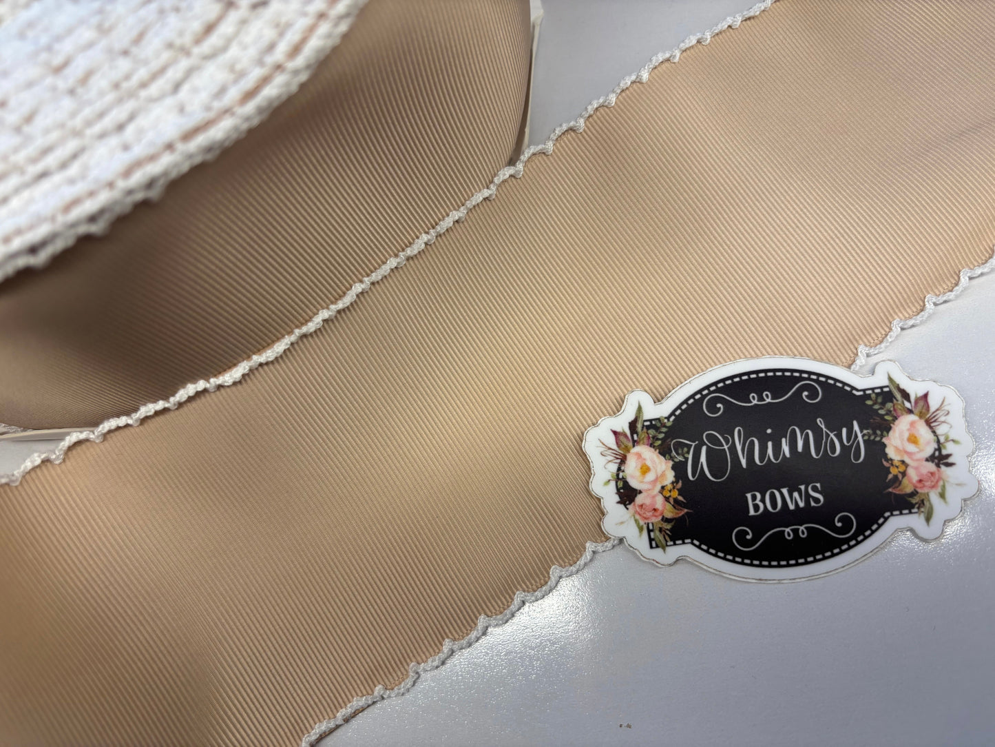 TAN WITH WHITE  MOONSTITCH  1.5 inch