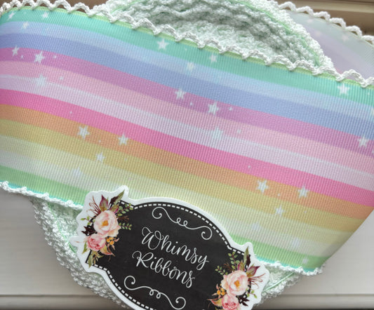 2 INCH  COLORS W WHITE  STITCHING MOONSTITCH RIBBON -1 yard