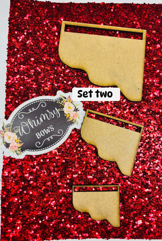 Set number 2 THIN WOOD RIBBON END TEMPLATES FOR CHEER BOWS SET OF 3 w ribbon insert