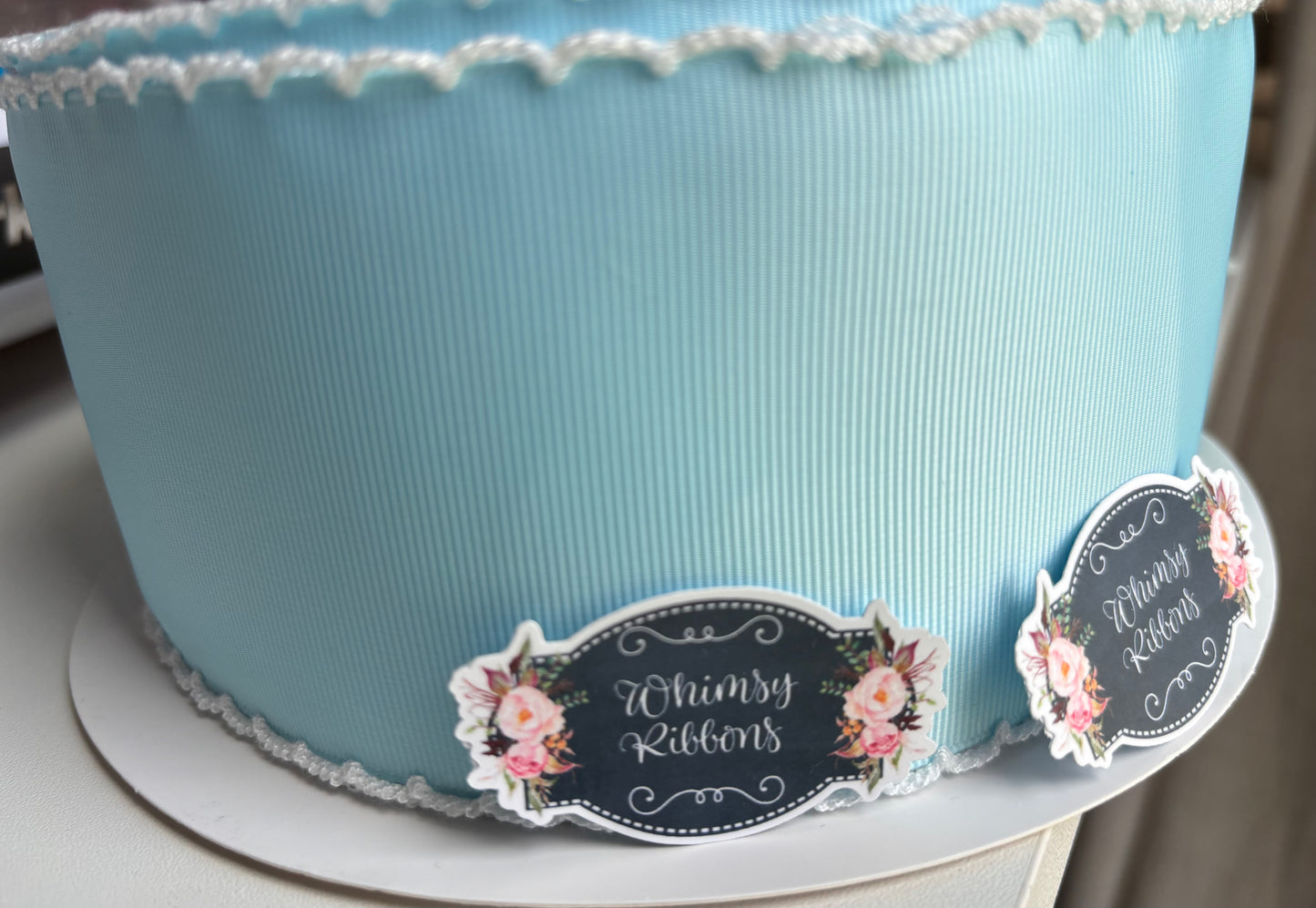 LIGHT BLUE  WITH WHITE MOONSTITCH BORDER   3 INCH