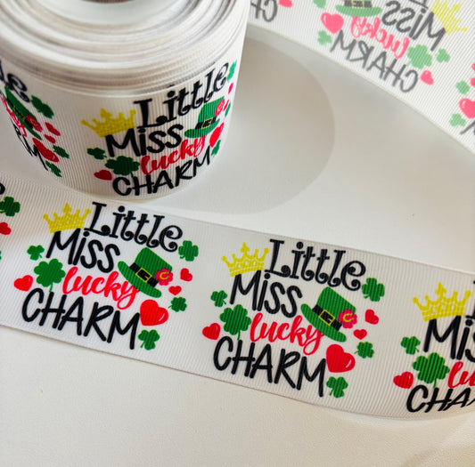 2 inch ribbon- LITTLE MISS LUCKY CHARM -
