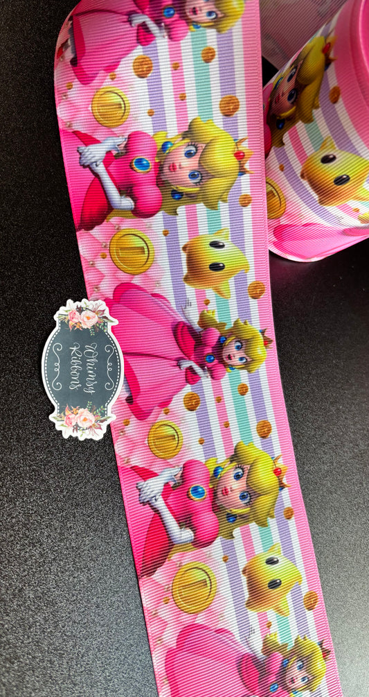 PRINCESS PEACH - Mario  3 inch printed ribbon - sold by the yard