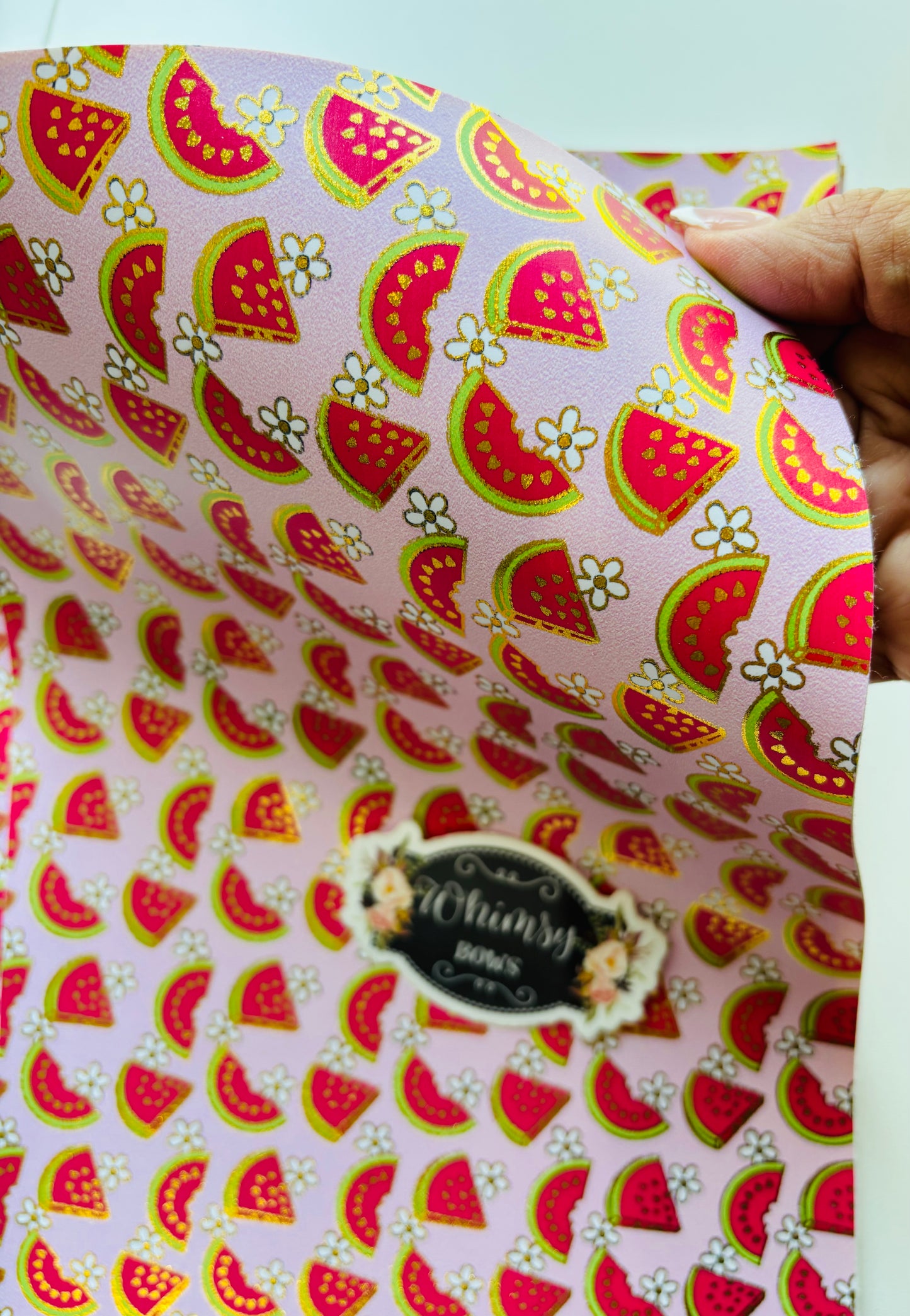 FAUX thicker soft backing WATERMELON w foil sheet 7.9 by 12.9 inches