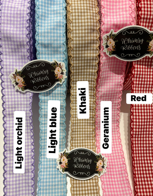 1.5 INCH GERANIUM GINGHAM PRINT STITCHING   RIBBON -1 yard