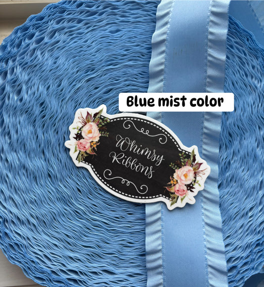 1.5 INCH  SATIN RUFFLE RIBBON BLUE MIST