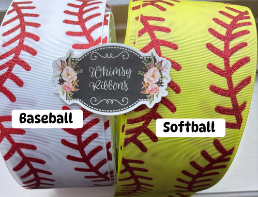 - SOFTBALL RIBBON 3 INCH SIZE WITH GLITTER LACES   -1 YARD