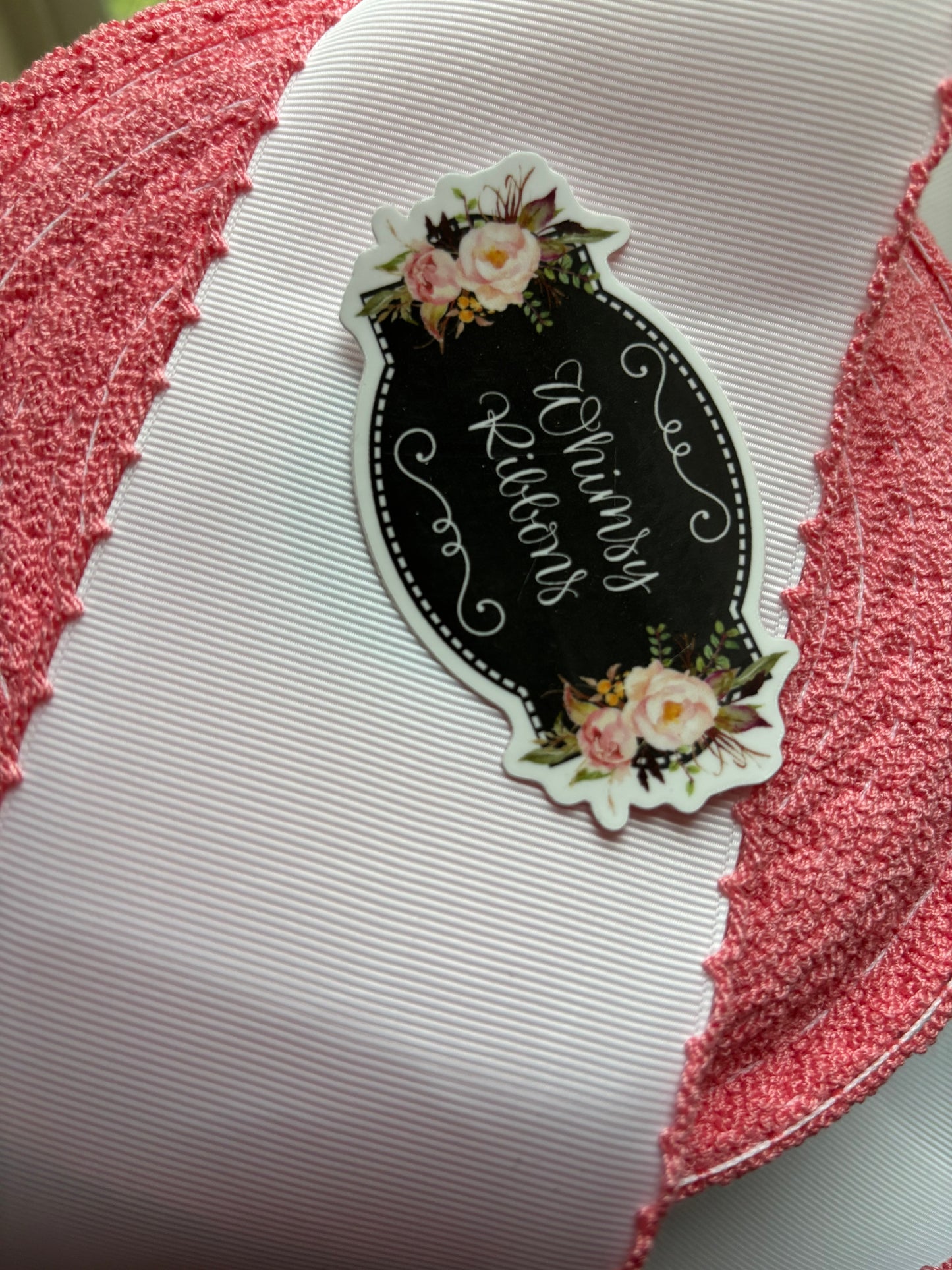 3 INCH WHITE WITH LIGHT CORAL  MOONSTITCH RIBBON