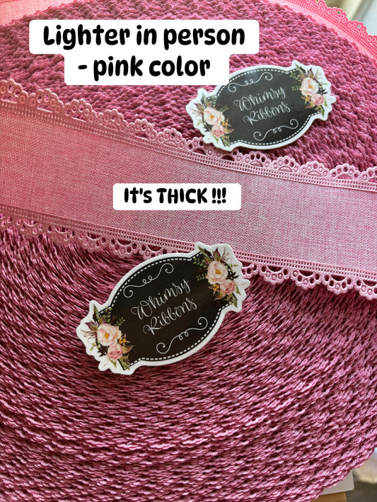 2.5 inch  PINK COLOR THICK ** SCALLOPED LACE RIBBON NO WIRE