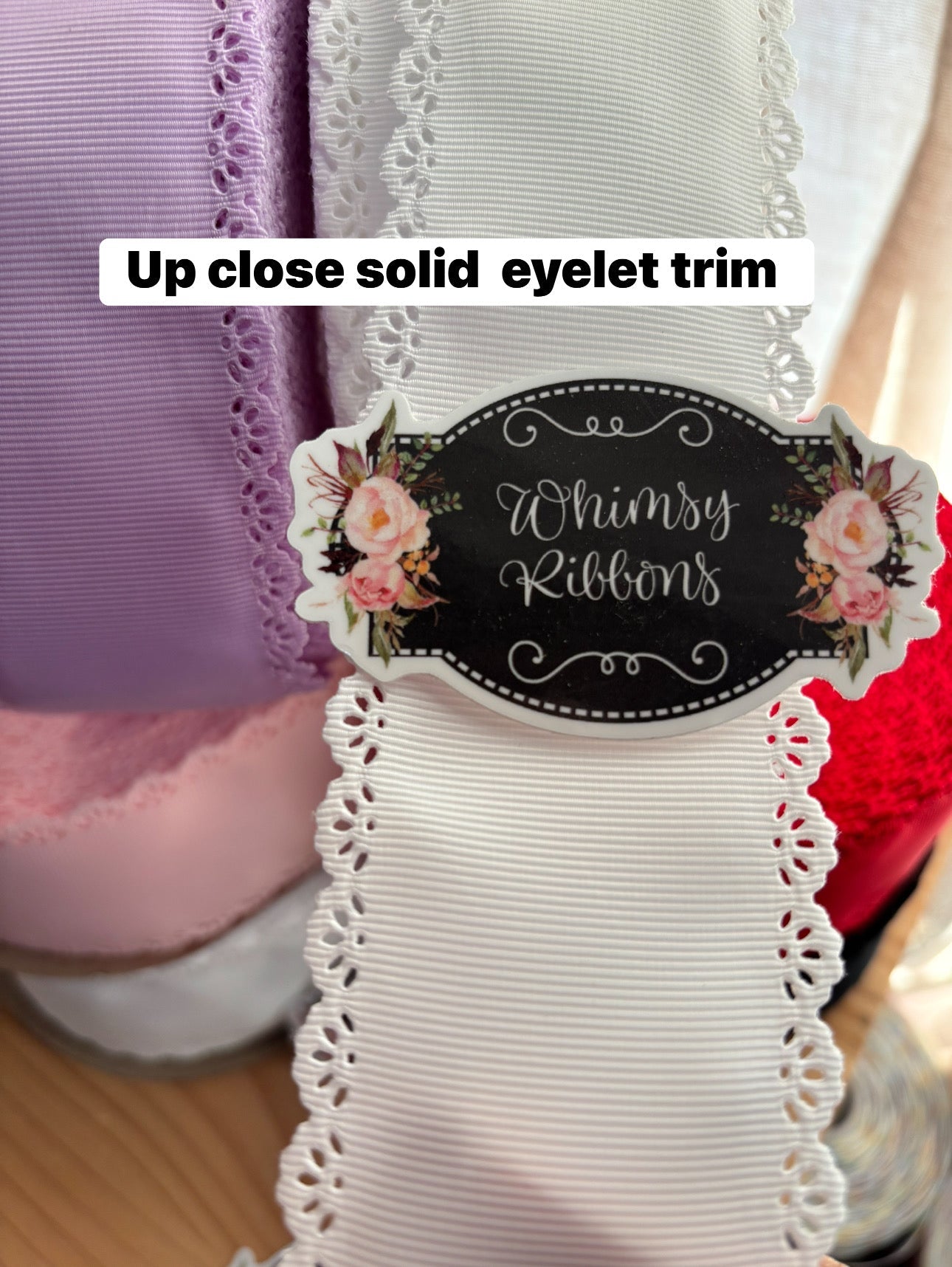2.25 inch GERANIUM SOLID GROSGRAIN EYELET SCALLOPED TRIM RIBBON