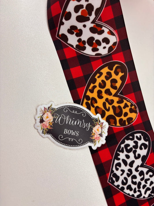 CHEETAH HEARTS ON PLAID  3 INCH  RIBBON SALE