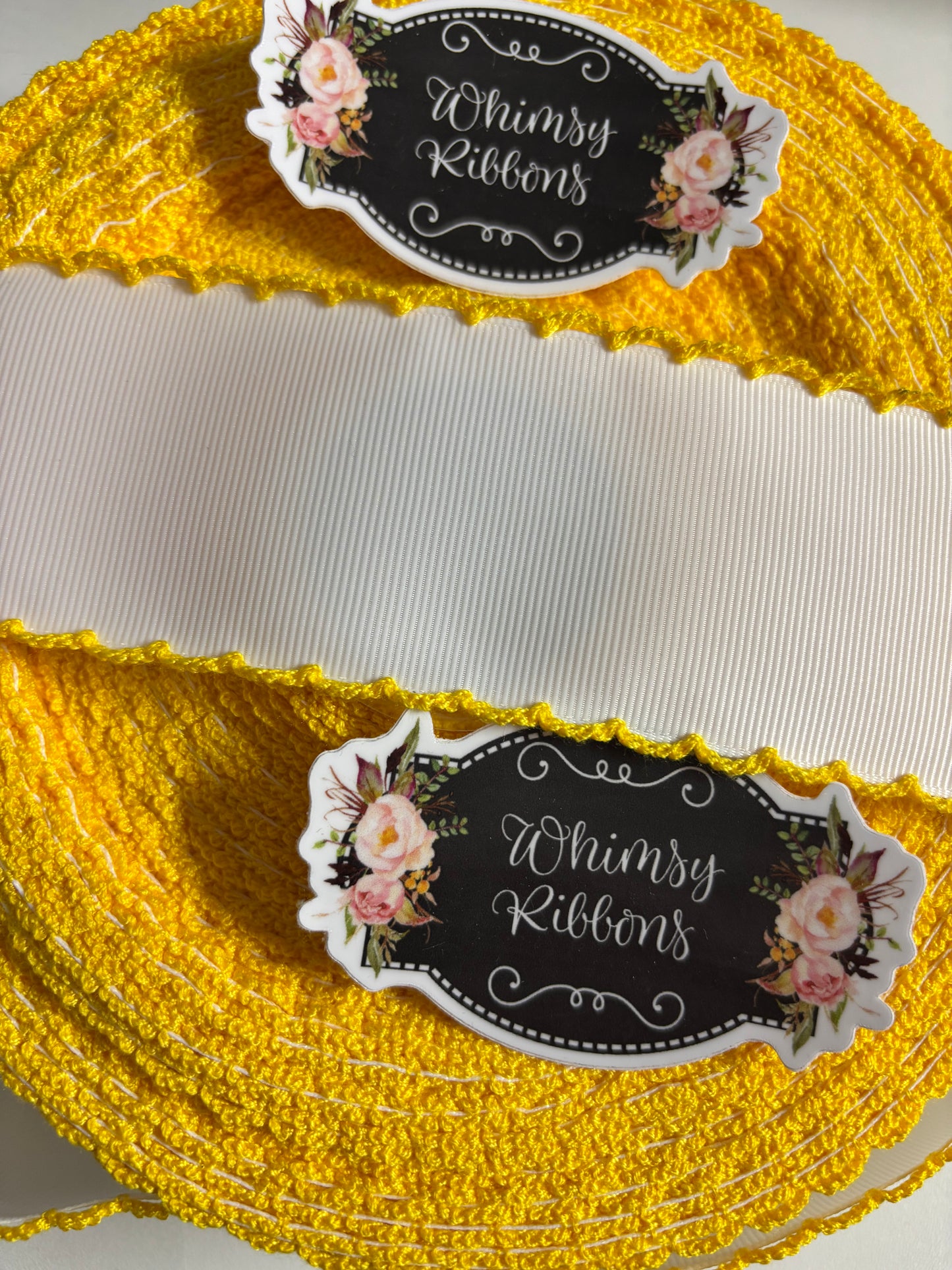 2 INCH WHITE  MOONSTITCH  WITH YELLOW GOLD STITCHING