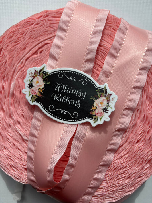 1.5 INCH LIGHT PEACH SATIN RUFFLE RIBBON