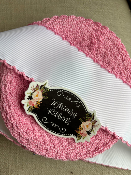 2 INCH MOONSTITCH  White with Geranium pink stitching