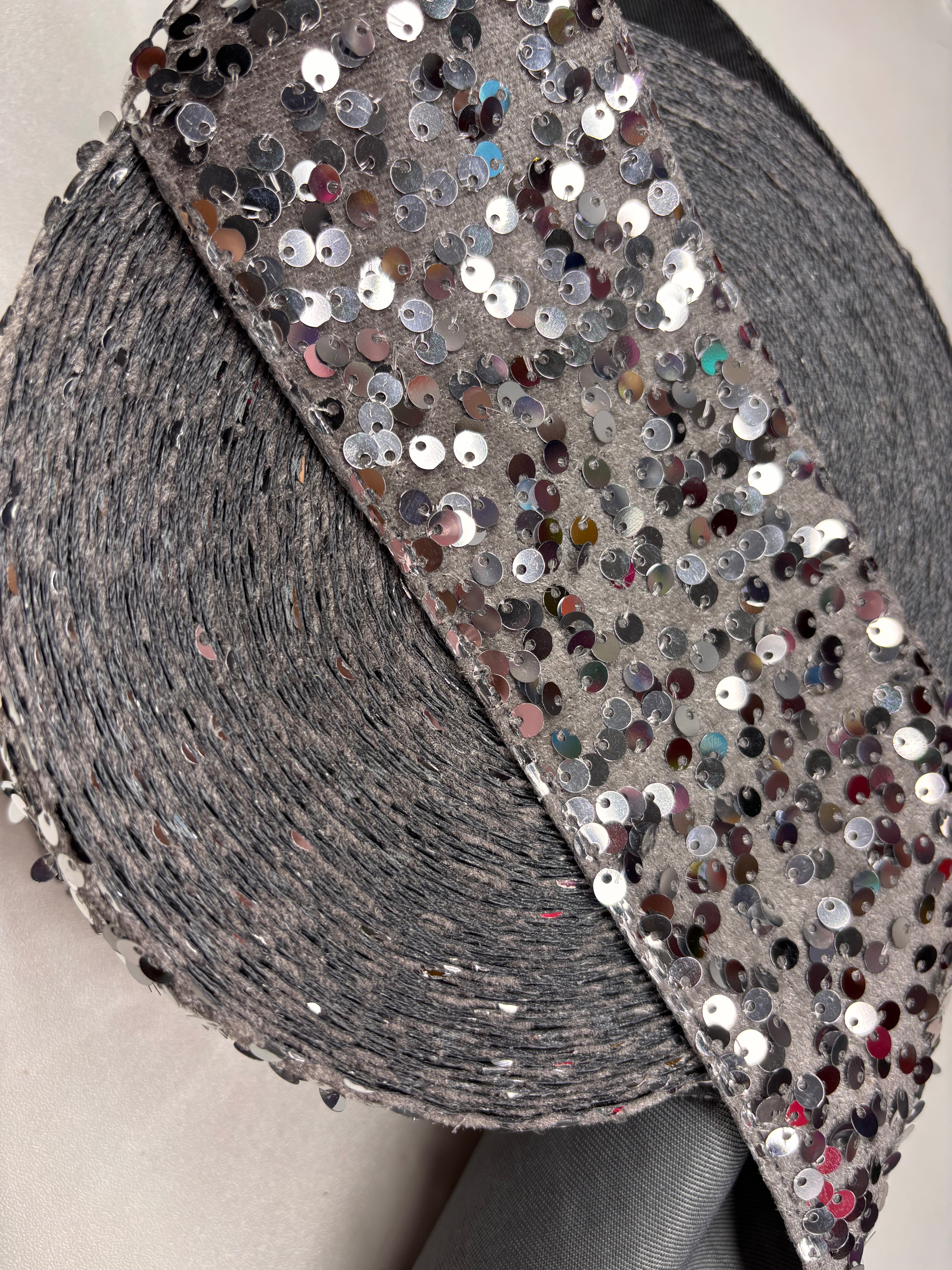 Sanding Ribbon 3 INCH SILVER SEQUIN 36 inches *** – Whimsy Ribbons and Bows