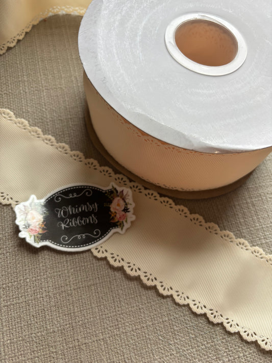2.25 inch CREAM SOLID GROSGRAIN EYELET SCALLOPED TRIM RIBBON