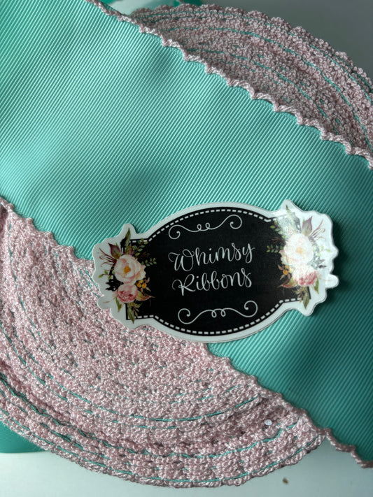 AQUA W LIGHT PINK  MOONSTITCH 2 INCH
