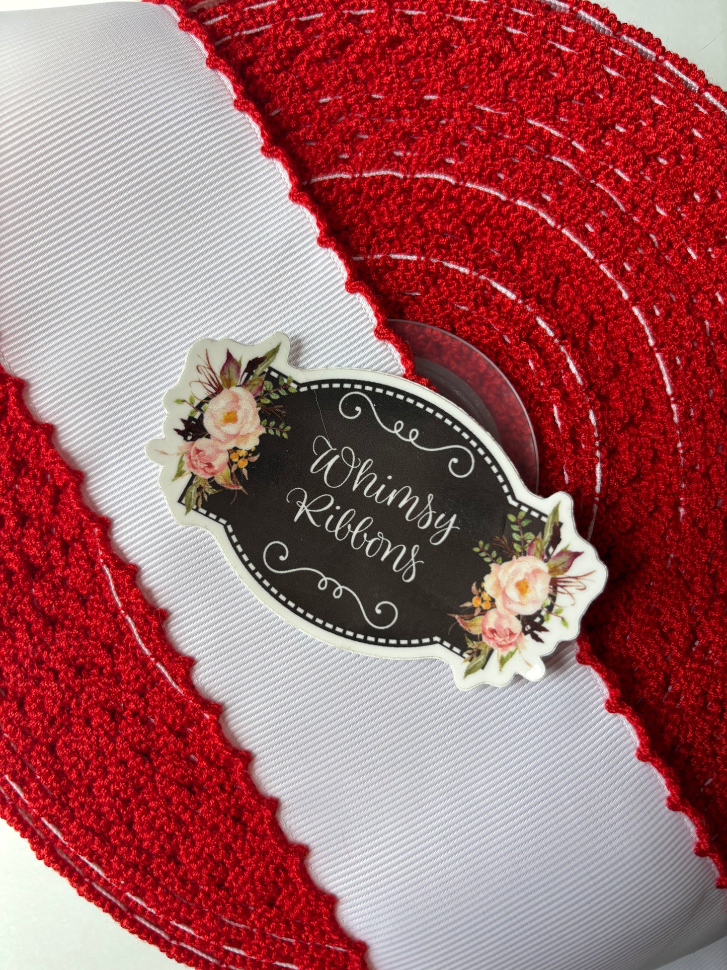 2.25 INCH WHITE W RED STITCHING  ribbon - 1 yard