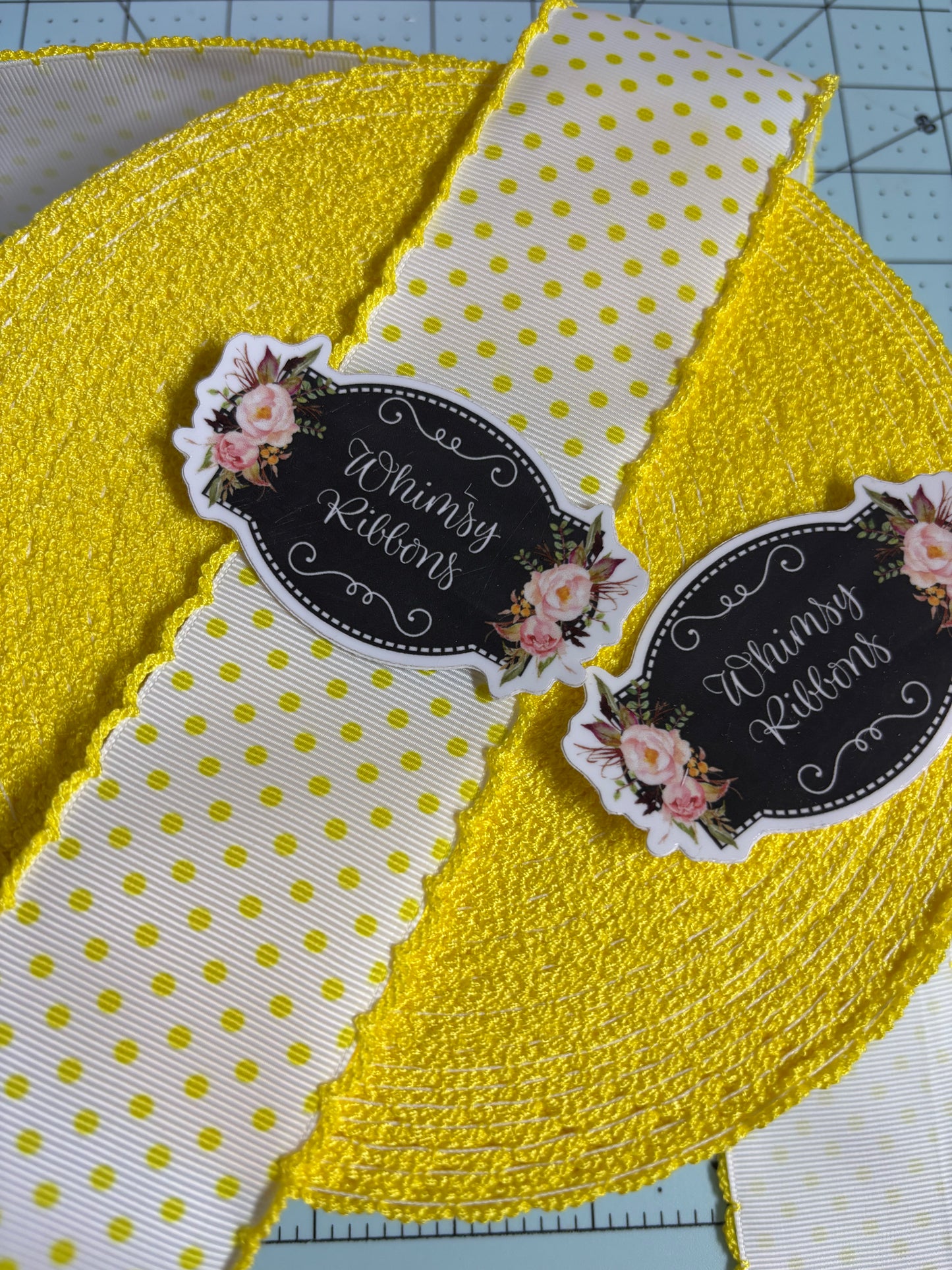 2 INCH  LEMON YELLOW  POLKA DOTS W LEMON YELLOW  STITCHING