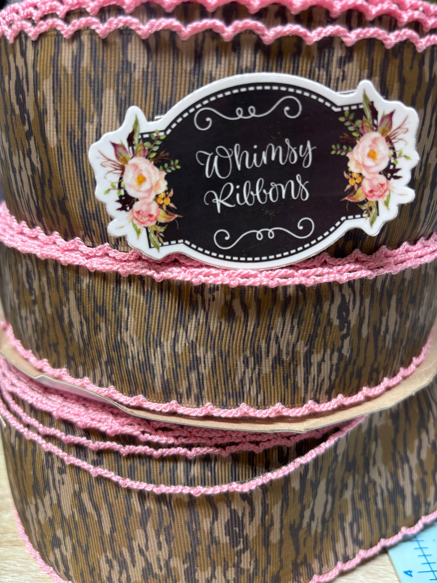 2.25 INCH CAMO W PINK  STITCHING- a tad greener