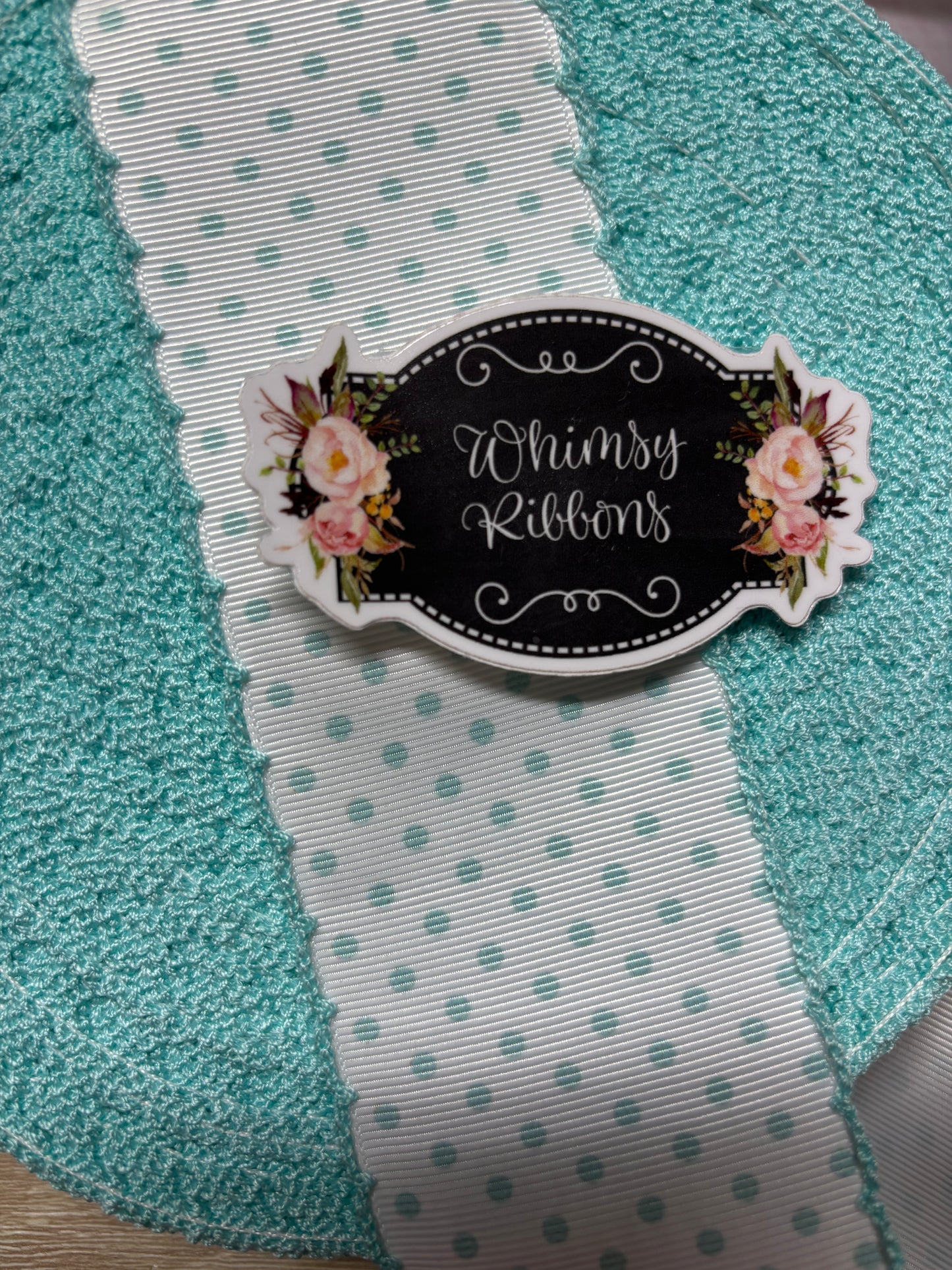 2 INCH  AQUA POLKA DOTS W  AQUA STITCHING