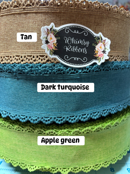 1.5 inch  SCALLOPED  TRIM RIBBON APPLE GREEN  no wire - thick