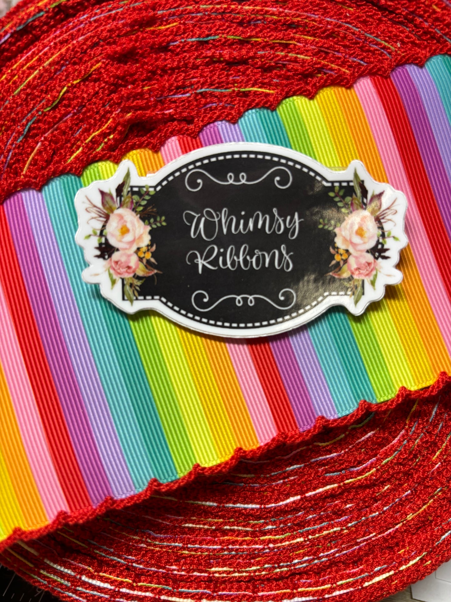 3 inch RAINBOW STRIPES W RED STITCHING