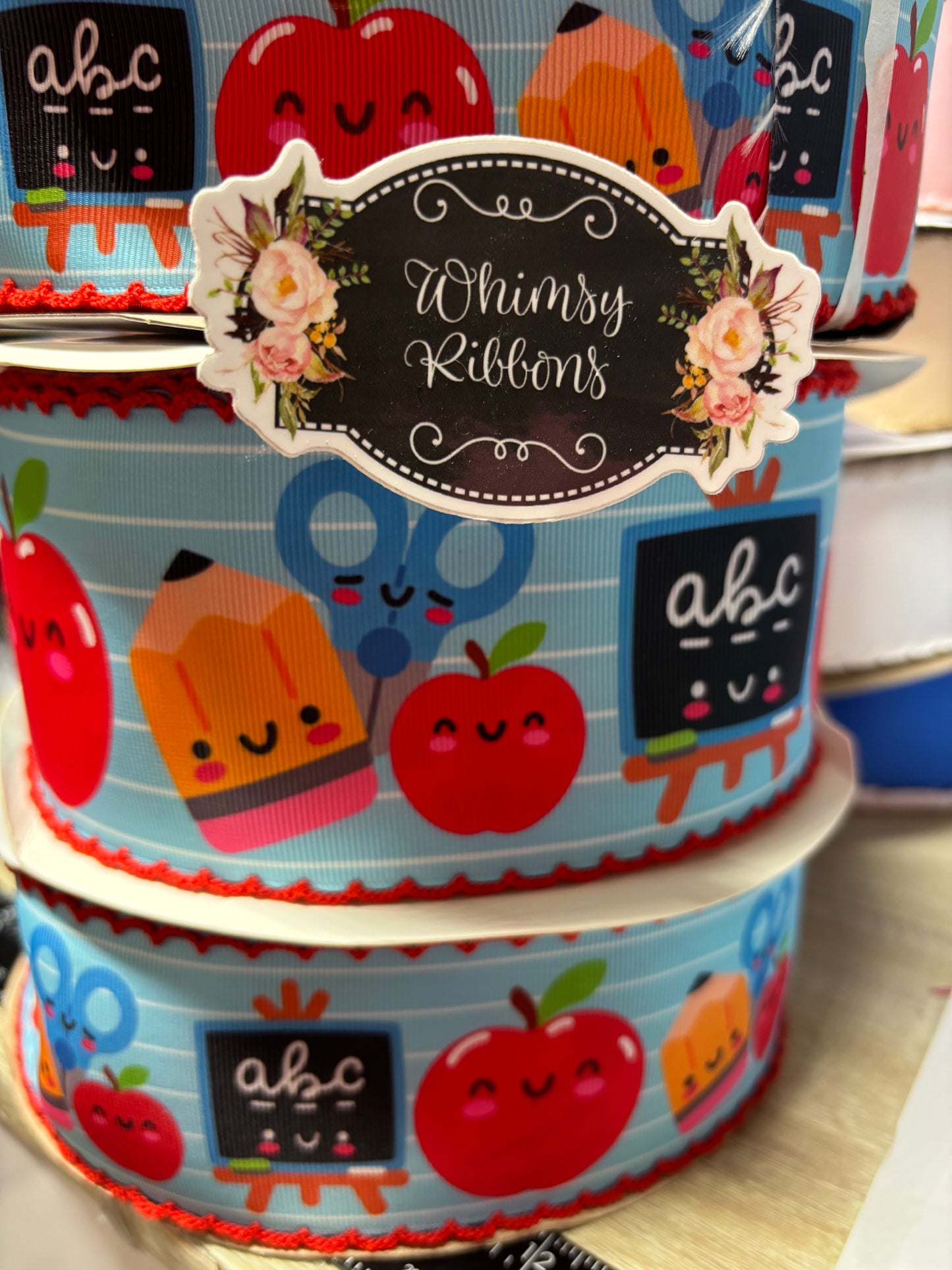 3 INCH APPLE ABC SCHOOL   W RED STICHING