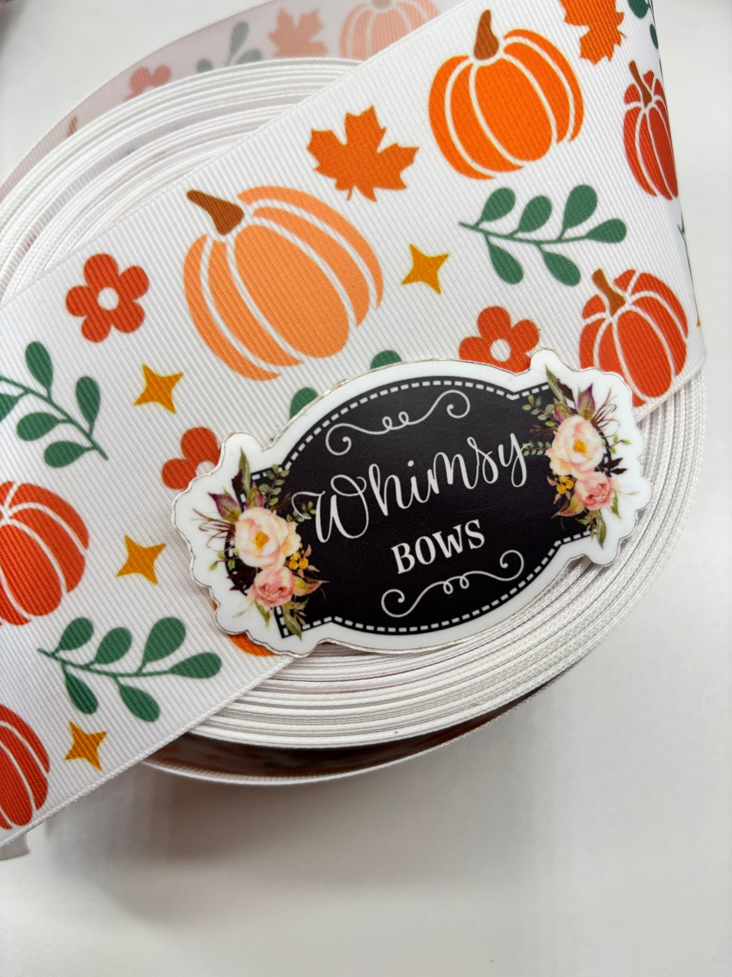 2 inch Ribbon  FALL PUMPKINS ON WHITE