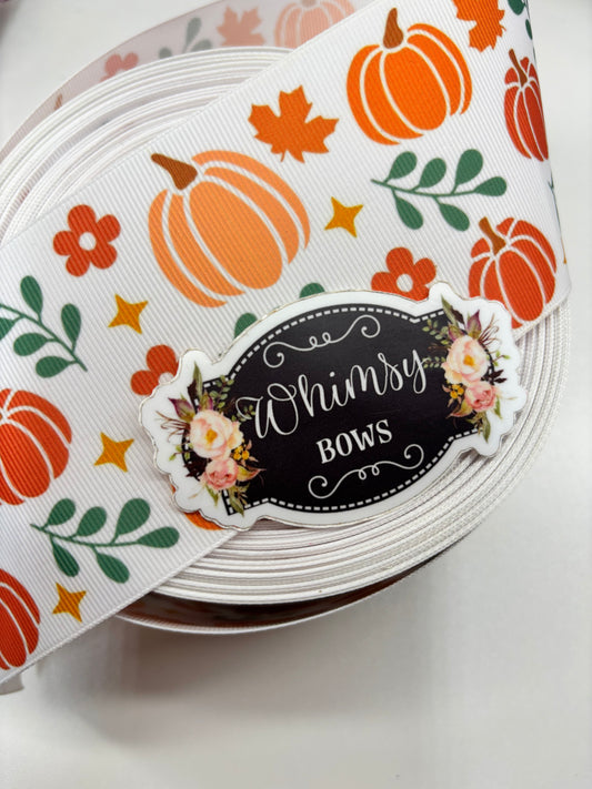 2 inch Ribbon  FALL PUMPKINS ON WHITE