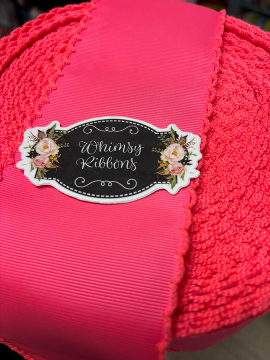 3 INCH PASSION FRUIT (pink neon looking ) W PASSION FRUIT STITCHING MOONSTITCH RIBBON