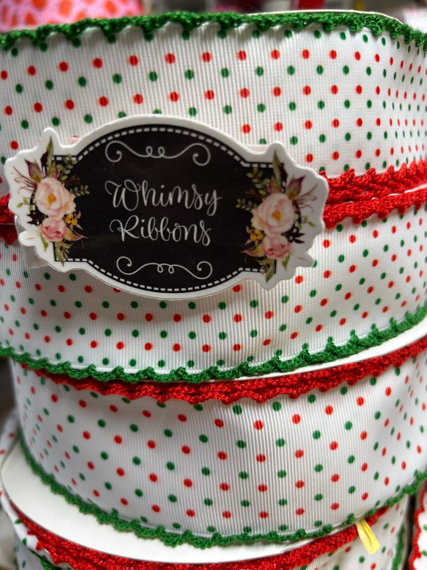 2 INCH RED GREEN POLKA DOTS W RED GREEN STITCHING