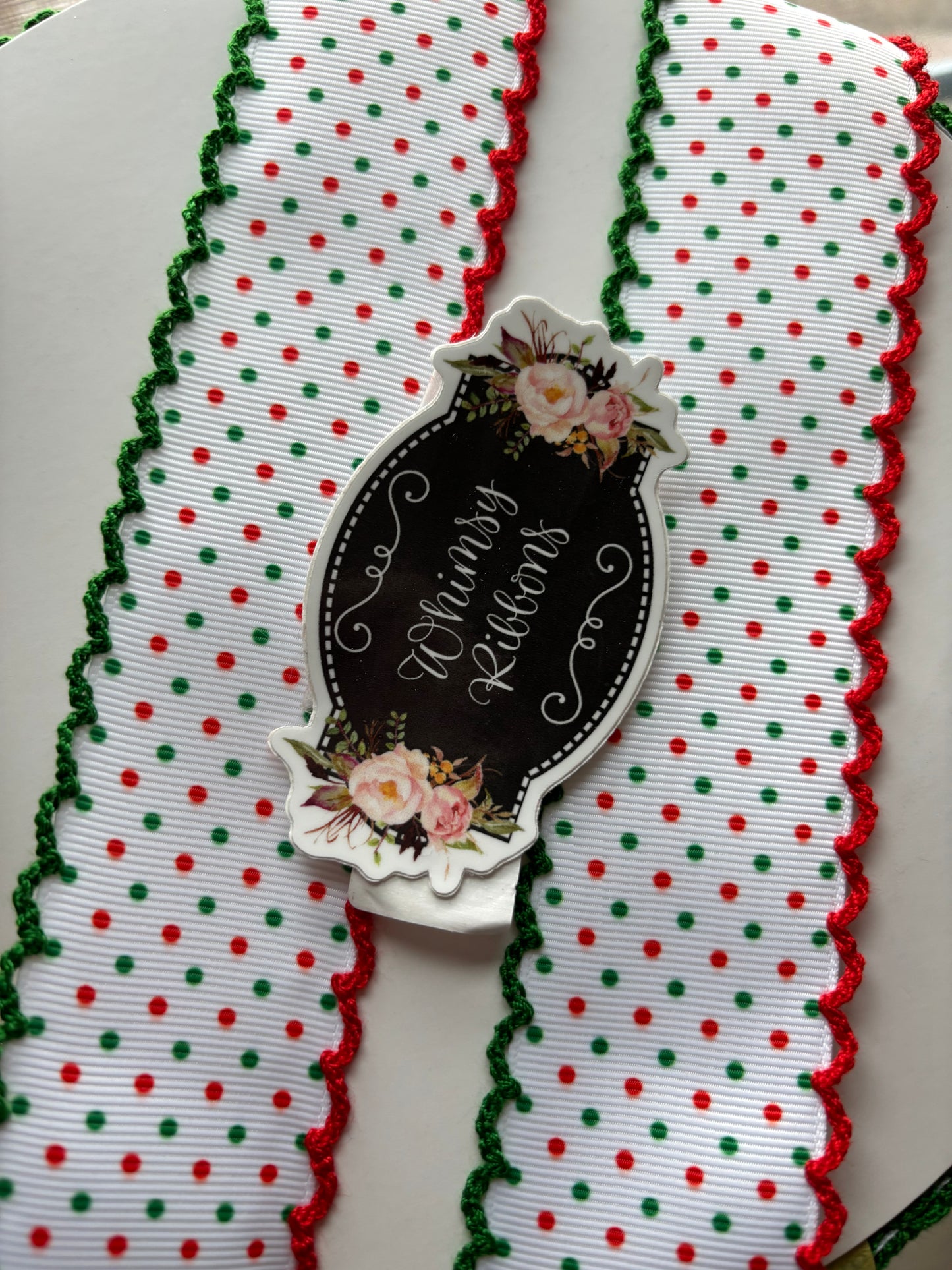 2 INCH RED GREEN POLKA DOTS W RED GREEN STITCHING