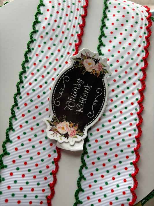 2.25 red w green polka dots and red green stitching