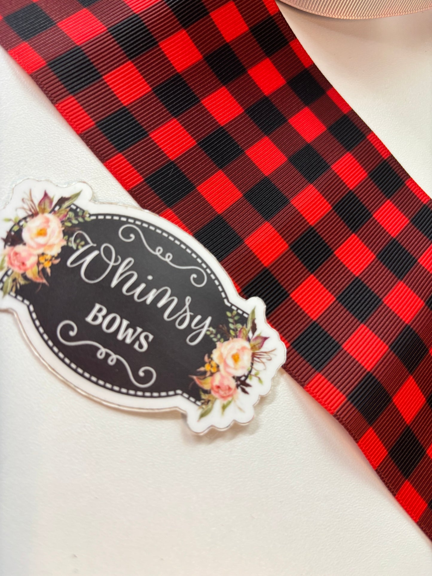 RED WITH BLACKPLAID 3 inch GROSGRAIN RIBBON