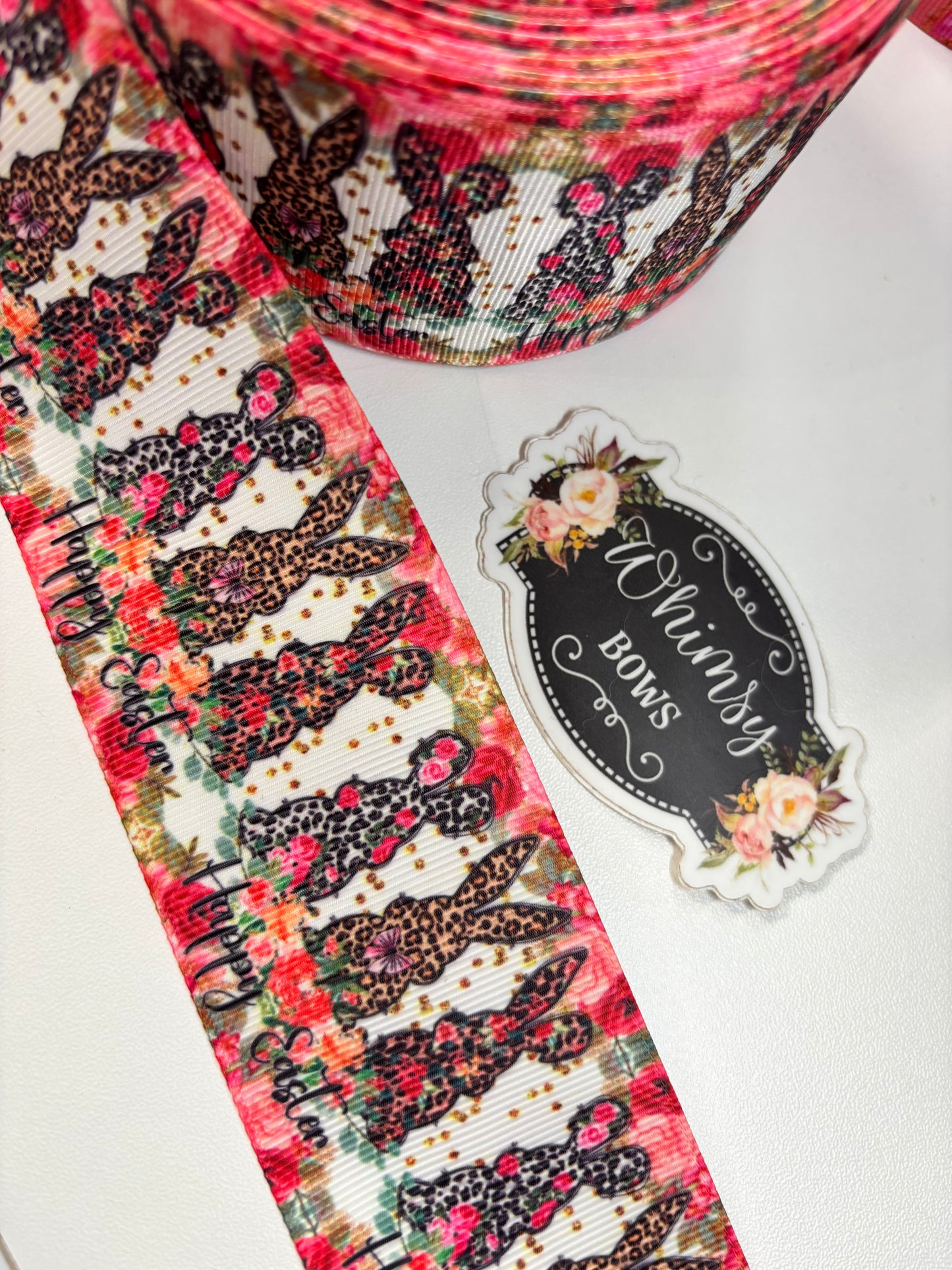 2 inch cheetah happy easter ribbon