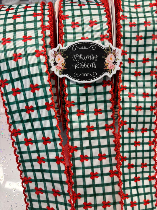 HOLIDAY BOWS ON PLAID- choose size and yards