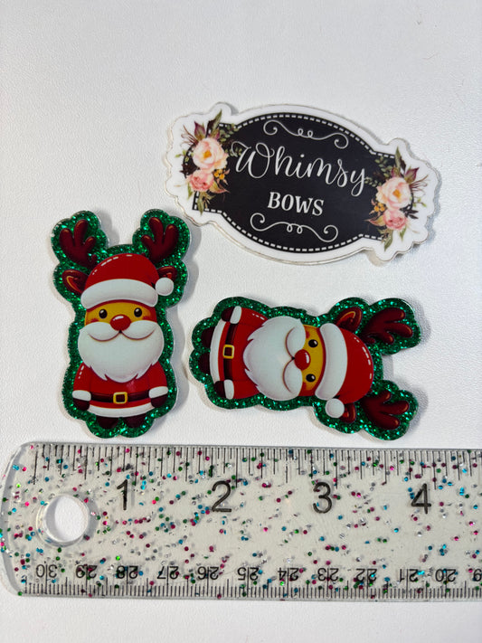 SANTA W ANTLERS GLITTER Large Resin