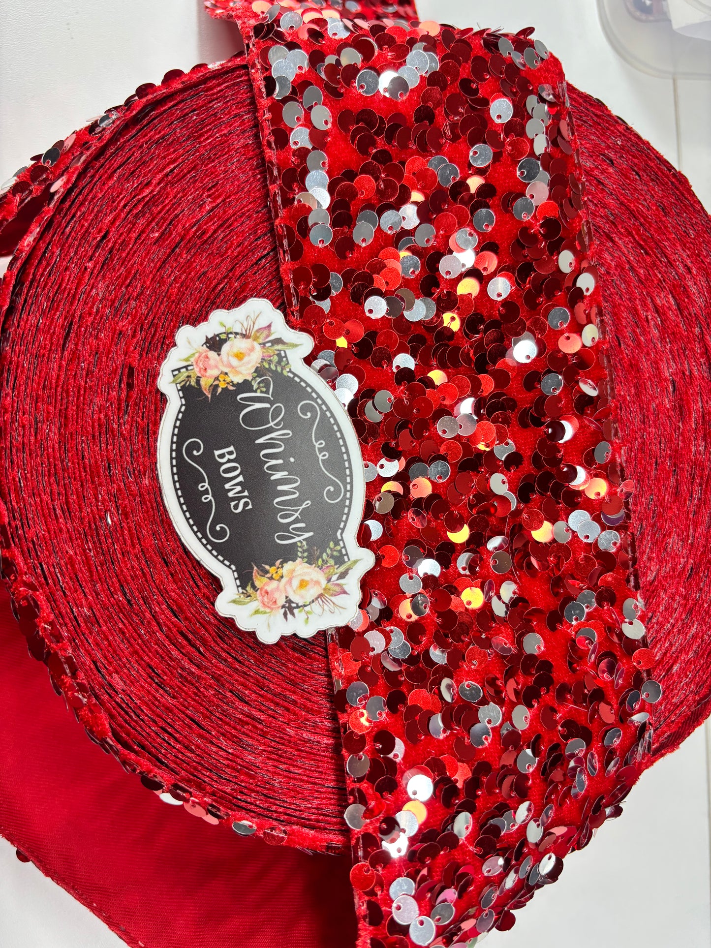 3 INCH SEQUIN  RED W SILVER   36 inches***