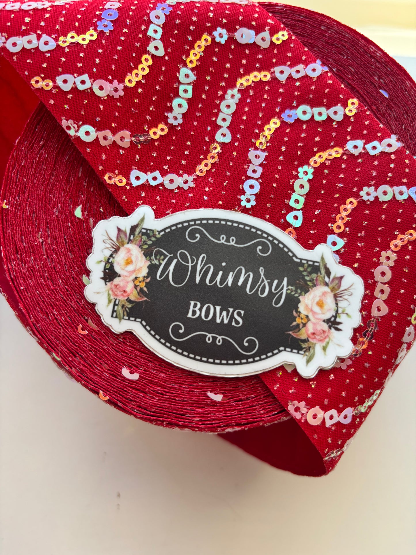 3 INCH RED W SILVER SEQUIN 36  inches ***