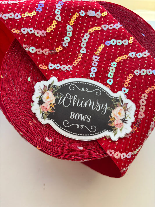 3 INCH RED W SILVER SEQUIN 36  inches ***